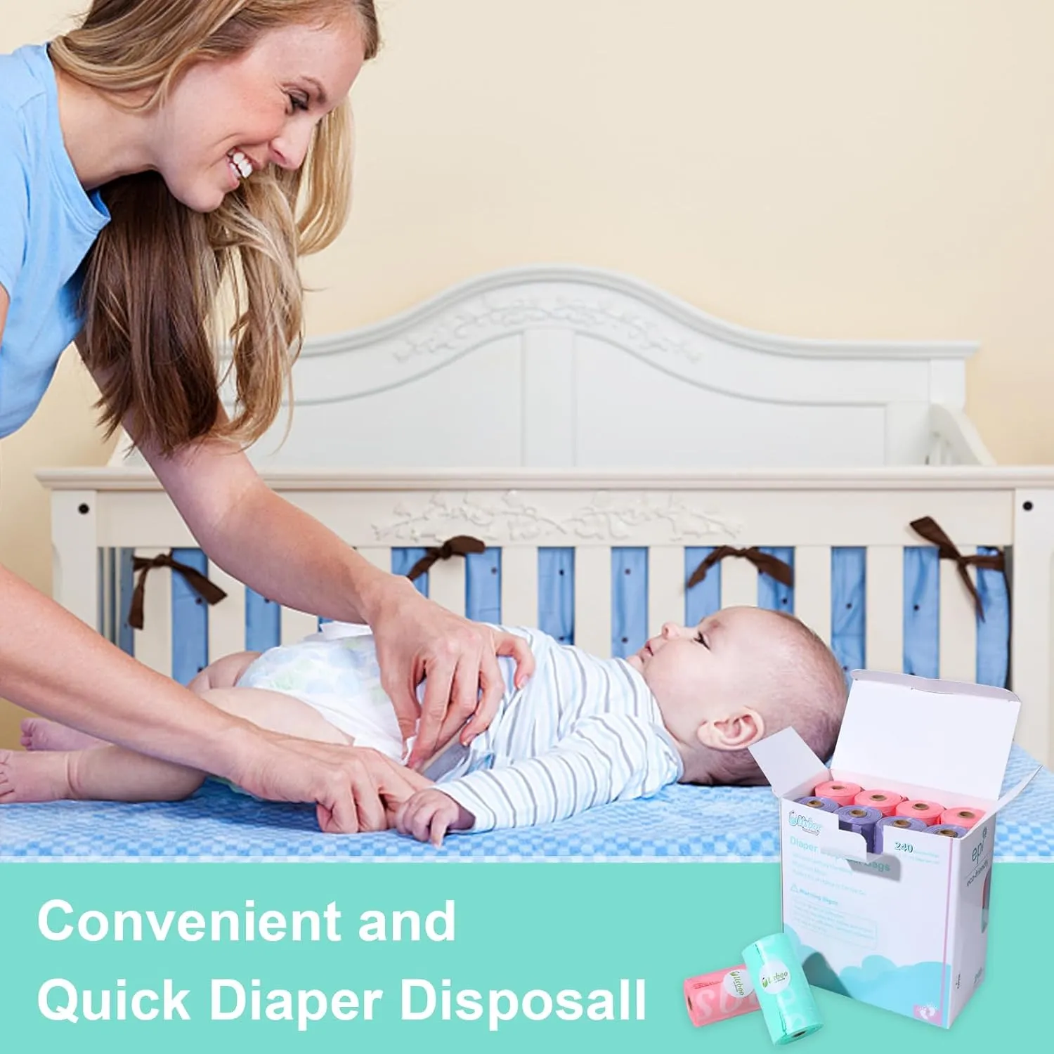 Diaper Bags Disposable for Baby, 16 Refill Rolls/240 Bags OXO-Biodegradable Waste Bags,Dirty Disposable Diaper Bags,Diaper Trash Bags,Rainbow