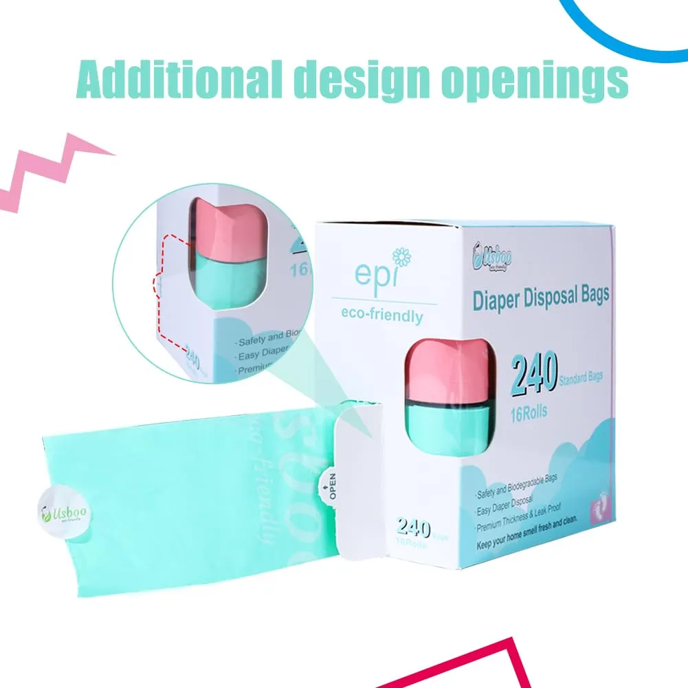 Diaper Bags Disposable for Baby, 16 Refill Rolls/240 Bags OXO-Biodegradable Waste Bags,Dirty Disposable Diaper Bags,Diaper Trash Bags,Rainbow