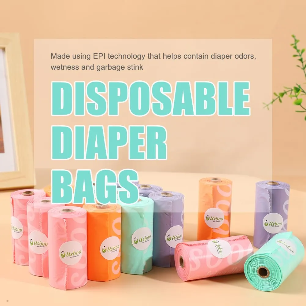 Diaper Bags Disposable for Baby, 16 Refill Rolls/240 Bags OXO-Biodegradable Waste Bags,Dirty Disposable Diaper Bags,Diaper Trash Bags,Rainbow