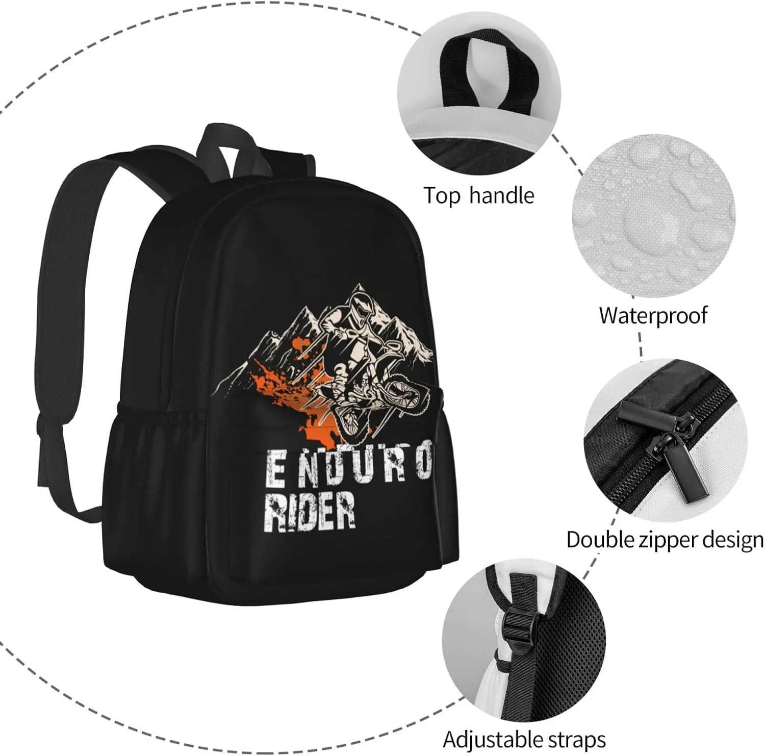 Dirt Bike Motocross Flying Jump Enduro Rider Backpack Casual Laptop Backpack Large Capacity Double Shoulder Bag Travel Daypack For Women Men
