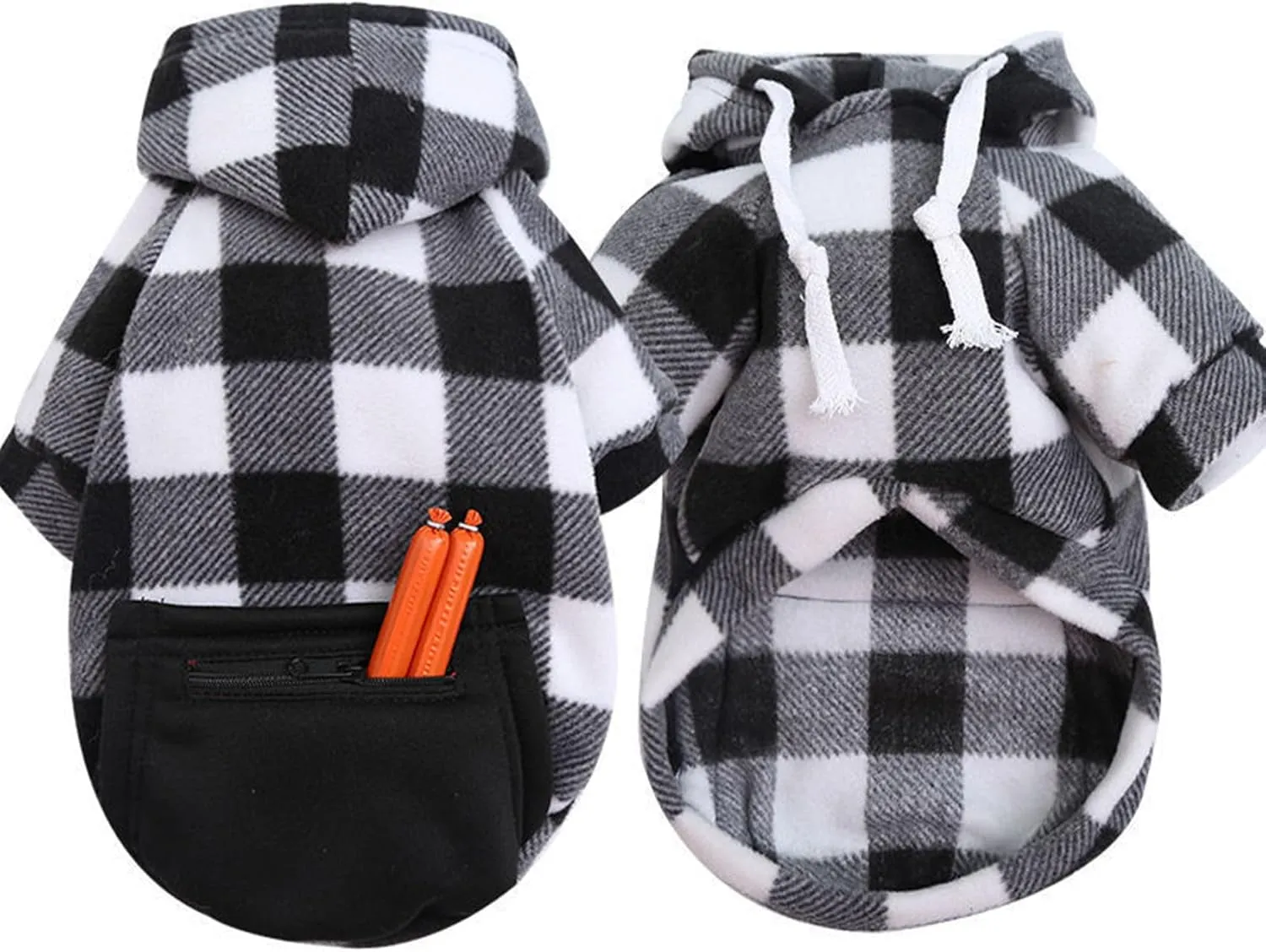 Dog Hoodies with Pocket Pet Clothes Warm Hoodie Sweater for Small Medium Large Dogs White Plaid 4XL