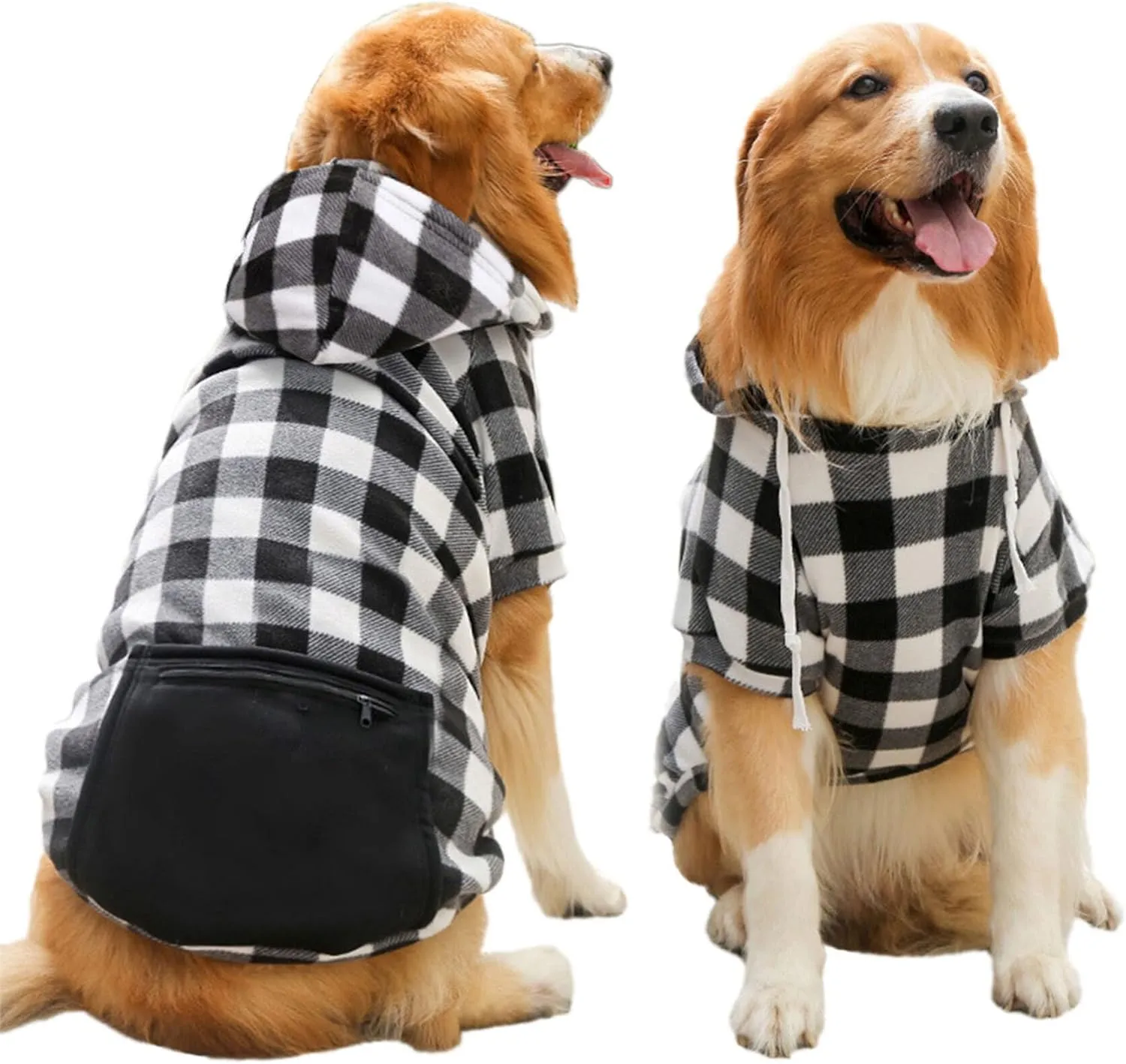 Dog Hoodies with Pocket Pet Clothes Warm Hoodie Sweater for Small Medium Large Dogs White Plaid 4XL