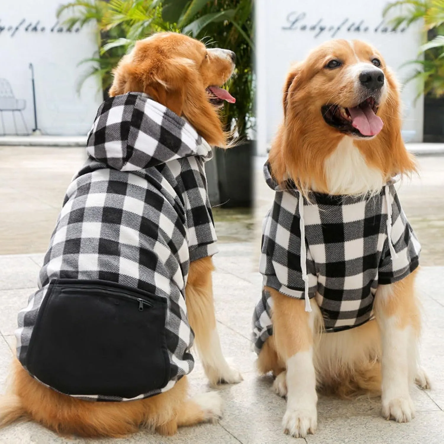 Dog Hoodies with Pocket Pet Clothes Warm Hoodie Sweater for Small Medium Large Dogs White Plaid 4XL