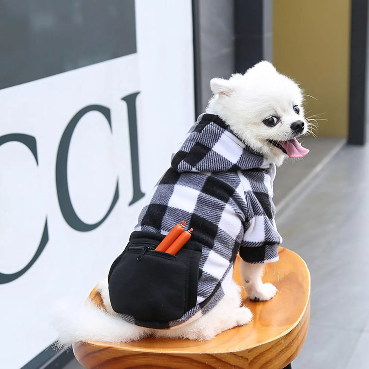 Dog Hoodies with Pocket Pet Clothes Warm Hoodie Sweater for Small Medium Large Dogs White Plaid 4XL