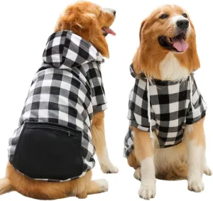 Dog Hoodies with Pocket Pet Clothes Warm Hoodie Sweater for Small Medium Large Dogs White Plaid 4XL