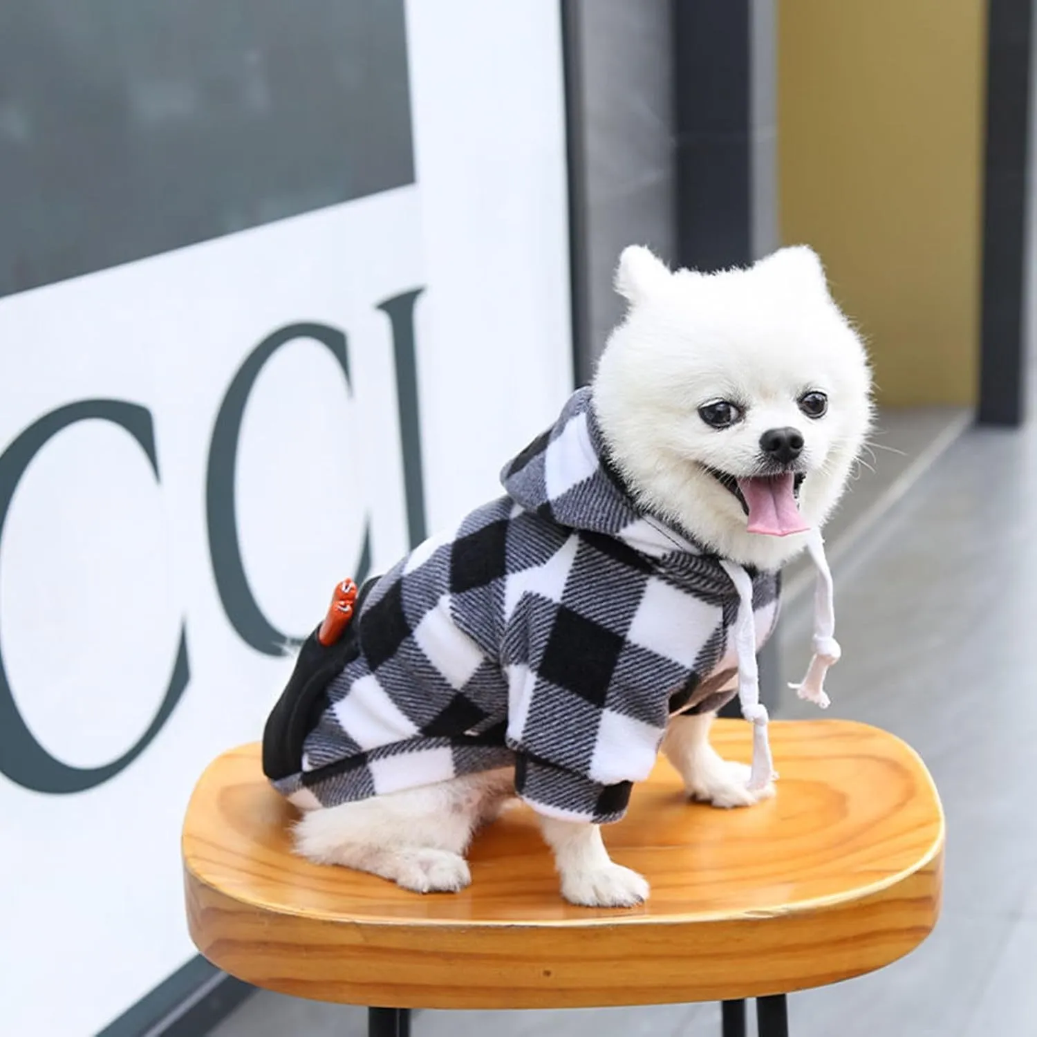 Dog Hoodies with Pocket Pet Clothes Warm Hoodie Sweater for Small Medium Large Dogs White Plaid 4XL