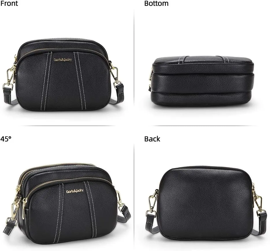 DORIS&JACKY Leather Crossbody Bag For Women Small Soft Triple Zipper Shoulder Handbags With Adjustable Strap…