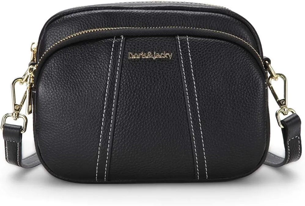 DORIS&JACKY Leather Crossbody Bag For Women Small Soft Triple Zipper Shoulder Handbags With Adjustable Strap…