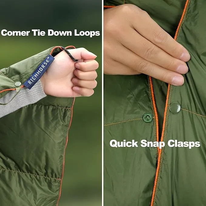 Down Camping Blanket - Camp Blanket, Lightweight, Packable, Puffy, Wearable, Water Resistant, Backpacking Quilt for Outdoor Camping, Travel and Hiking