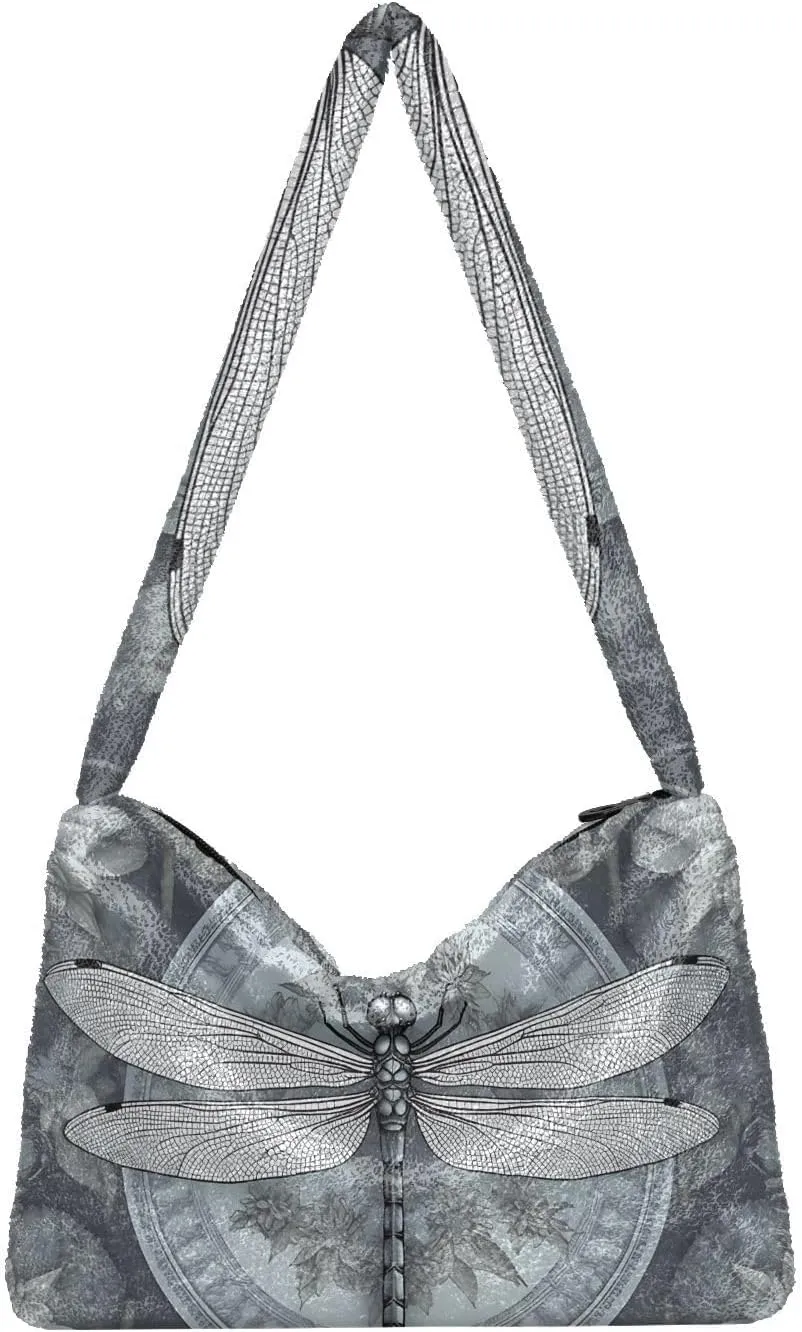 Dragonfly Rose Palace Carpet Woman Shoulder Bag, Plush Handbag, Autumn Handbags