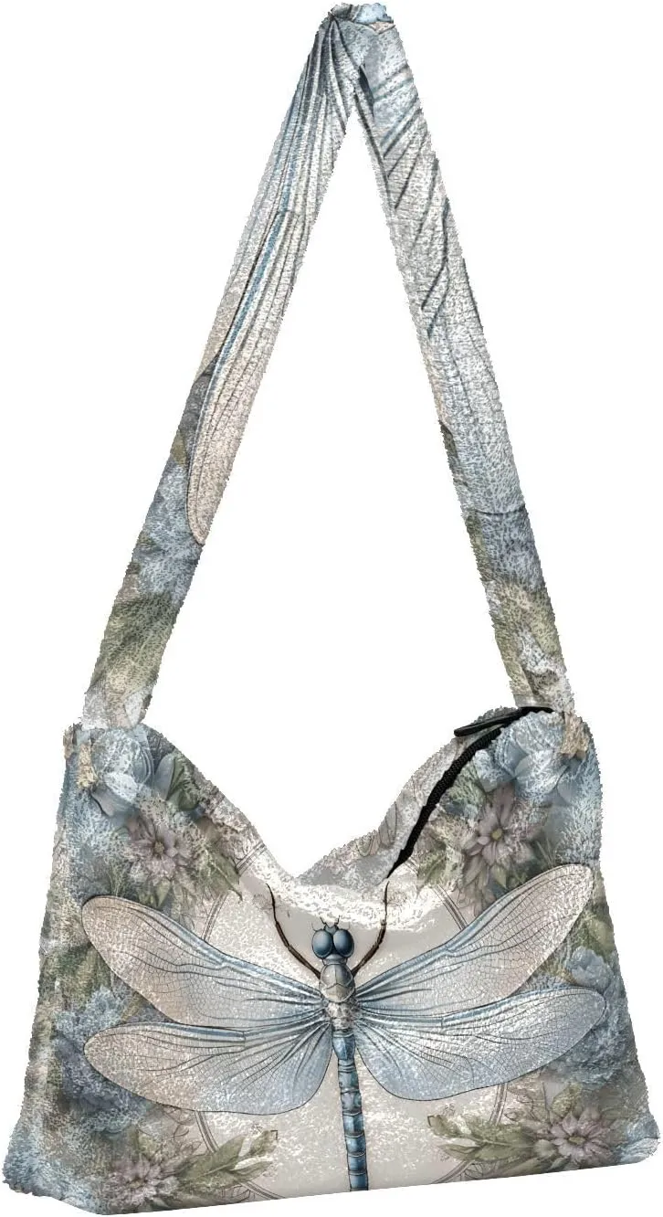 Dragonfly Rose Palace Carpet Woman Shoulder Bag, Plush Handbag, Autumn Handbags