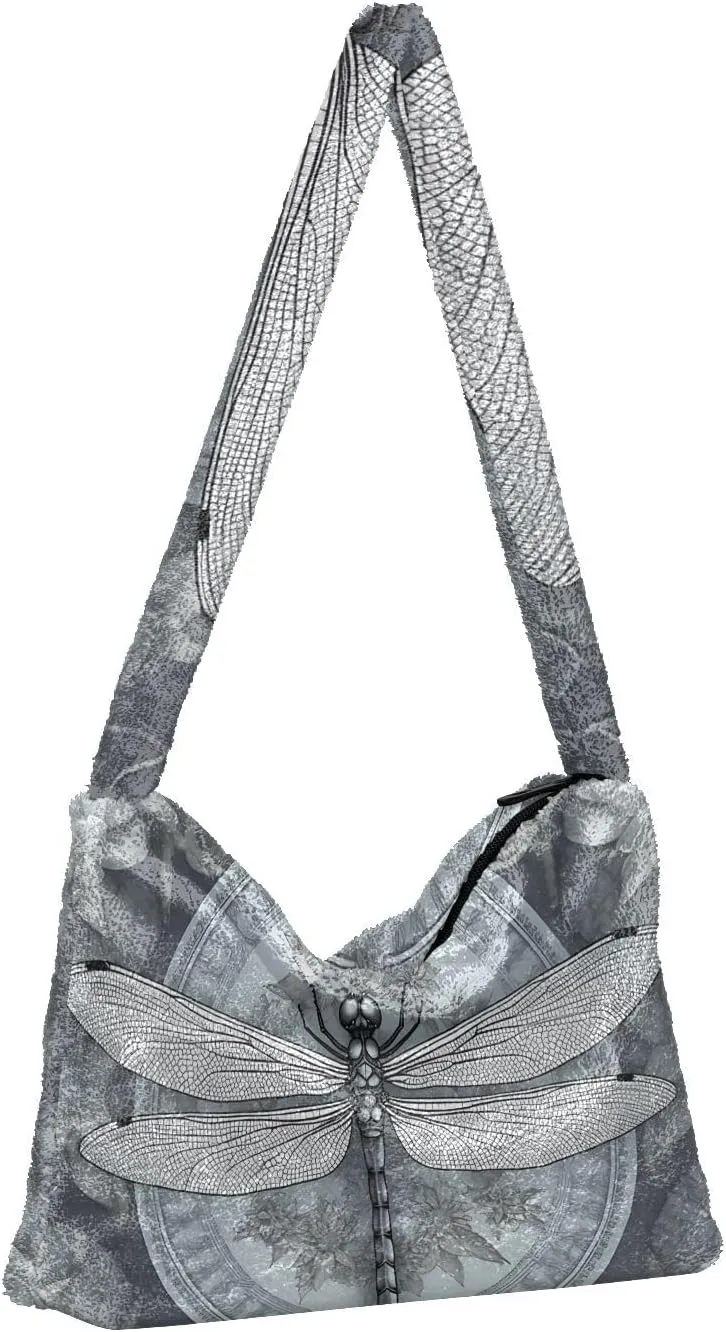 Dragonfly Rose Palace Carpet Woman Shoulder Bag, Plush Handbag, Autumn Handbags