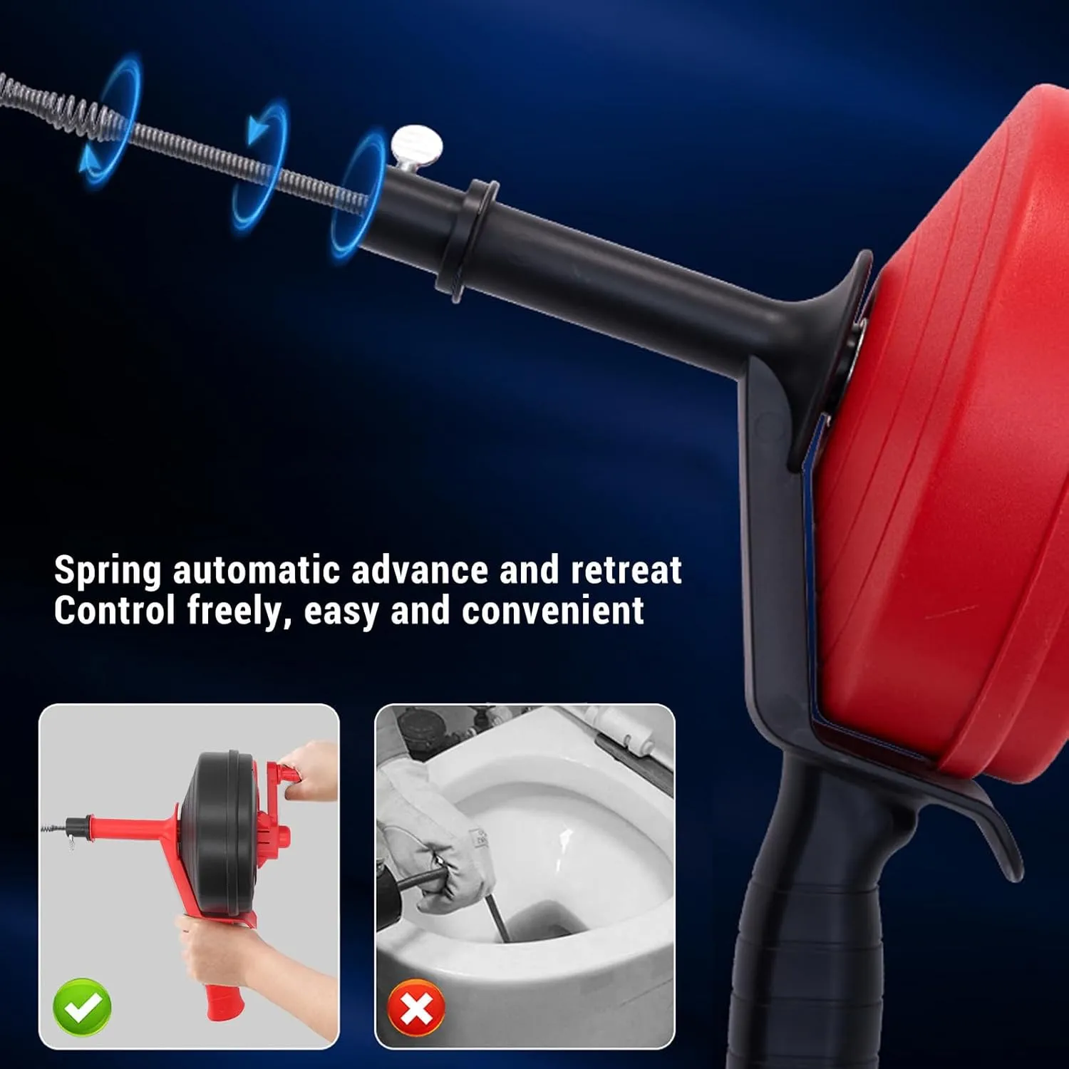 Drain Auger Clog Remover, Manual and Drill Modes, High Flexibility & Efficiency for Blockages in 1/2 to 3 inch Pipes, Kitchen Drain Auger for Easy Clearing (7.5m Spring)