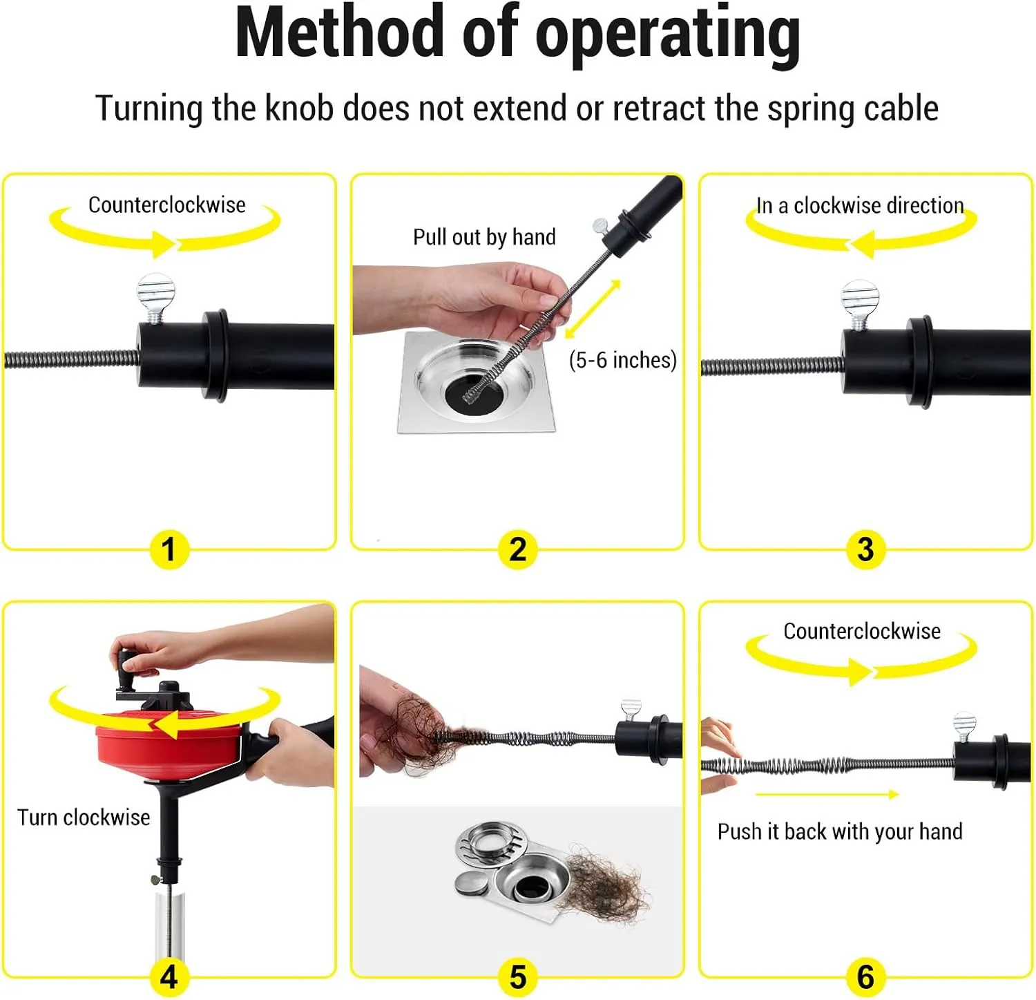 Drain Auger Clog Remover, Manual and Drill Modes, High Flexibility & Efficiency for Blockages in 1/2 to 3 inch Pipes, Kitchen Drain Auger for Easy Clearing (7.5m Spring)