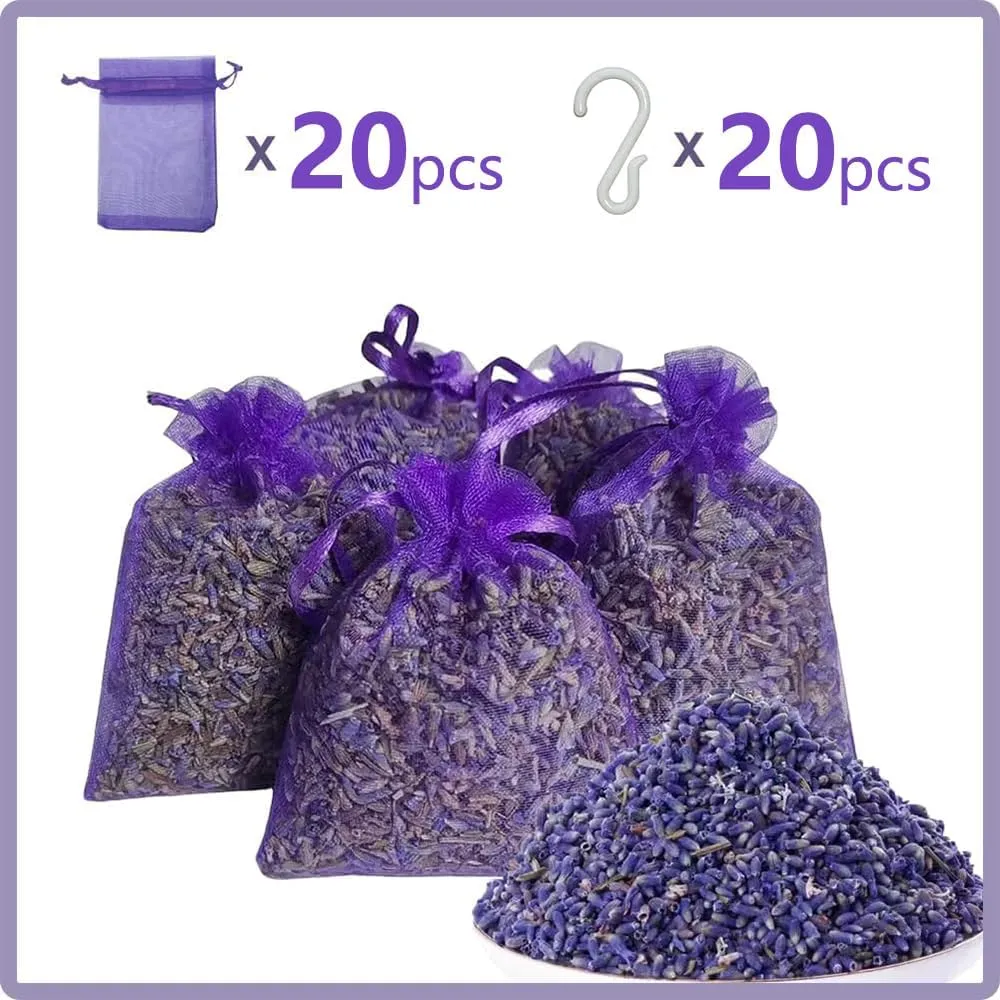 Dried Lavender Sachet Bags for Drawers and Closets, Pack of 20 for DIY Natural Home Fragrance Sachets