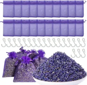 Dried Lavender Sachet Bags for Drawers and Closets, Pack of 20 for DIY Natural Home Fragrance Sachets
