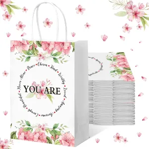 Dunzoom 24 Pcs Mother's Day Gift Bags You Are Amazing Christian Bible Verse Paper Party Favor Bags with Handles for Church Woman Teacher Party Supplies 8.3 x 5.9 x 3.1 Inch(Green Leaf)