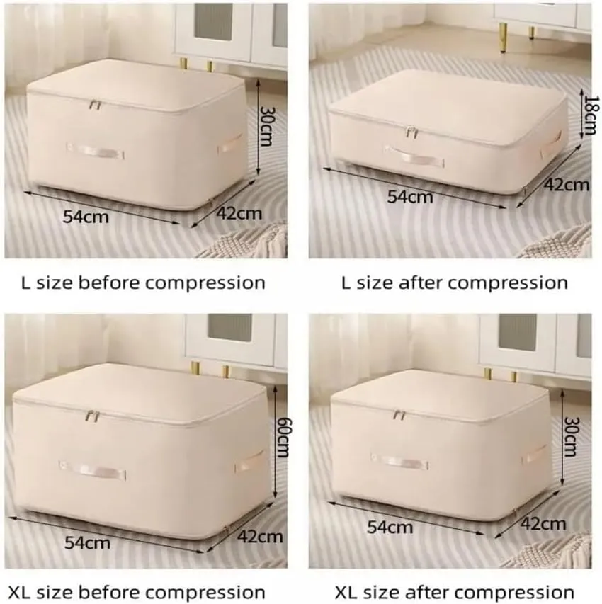 Dustproof And Moisture-Proof Compression Storage Bag Quilt Compression Organizer Bag Large Capacity Clothes Luggage Moving Bag(Beige*2,XL)