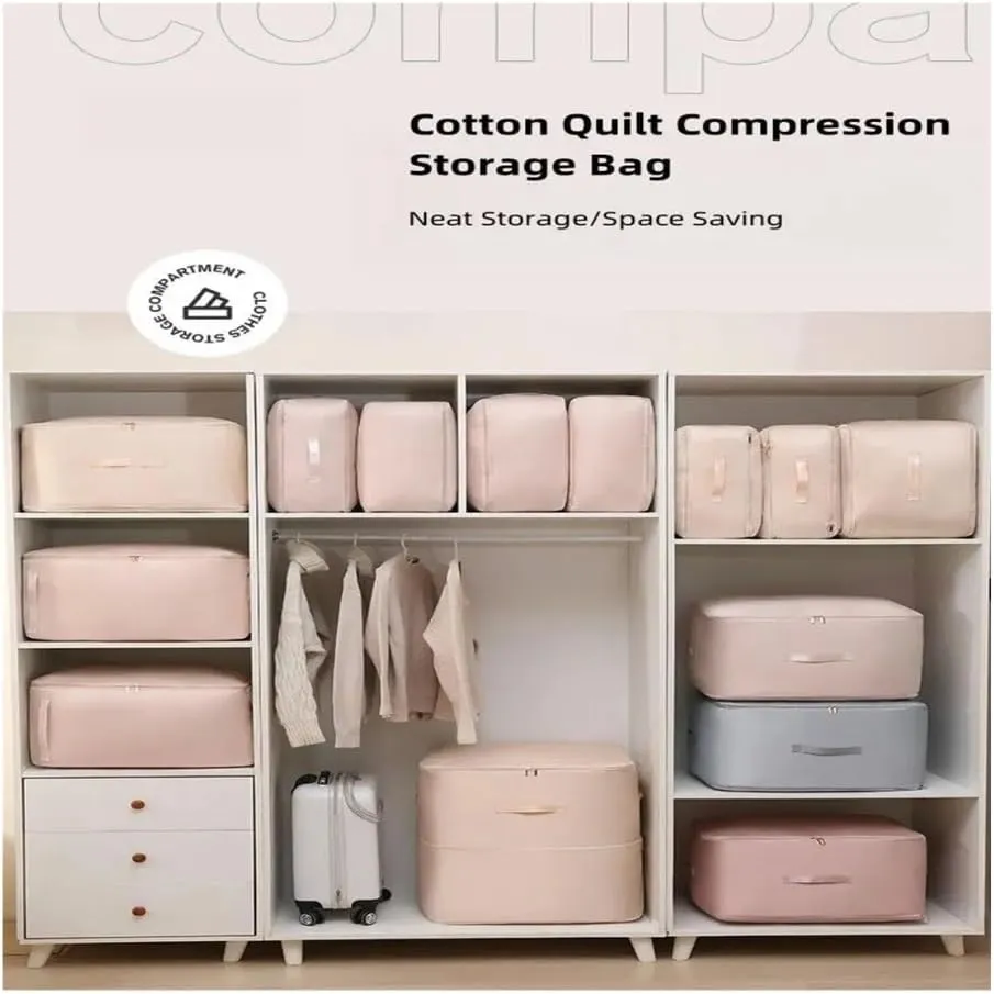 Dustproof And Moisture-Proof Compression Storage Bag Quilt Compression Organizer Bag Large Capacity Clothes Luggage Moving Bag(Beige*2,XL)