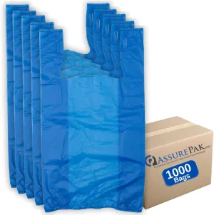 Easy Open - Colored Unprinted HDPE T-Shirt Bags - 1/6 BBL 11.5"X6"X21" - 1000 Bags - 13 microns - Blue - LOOP-BLUE-EO - AssurePak