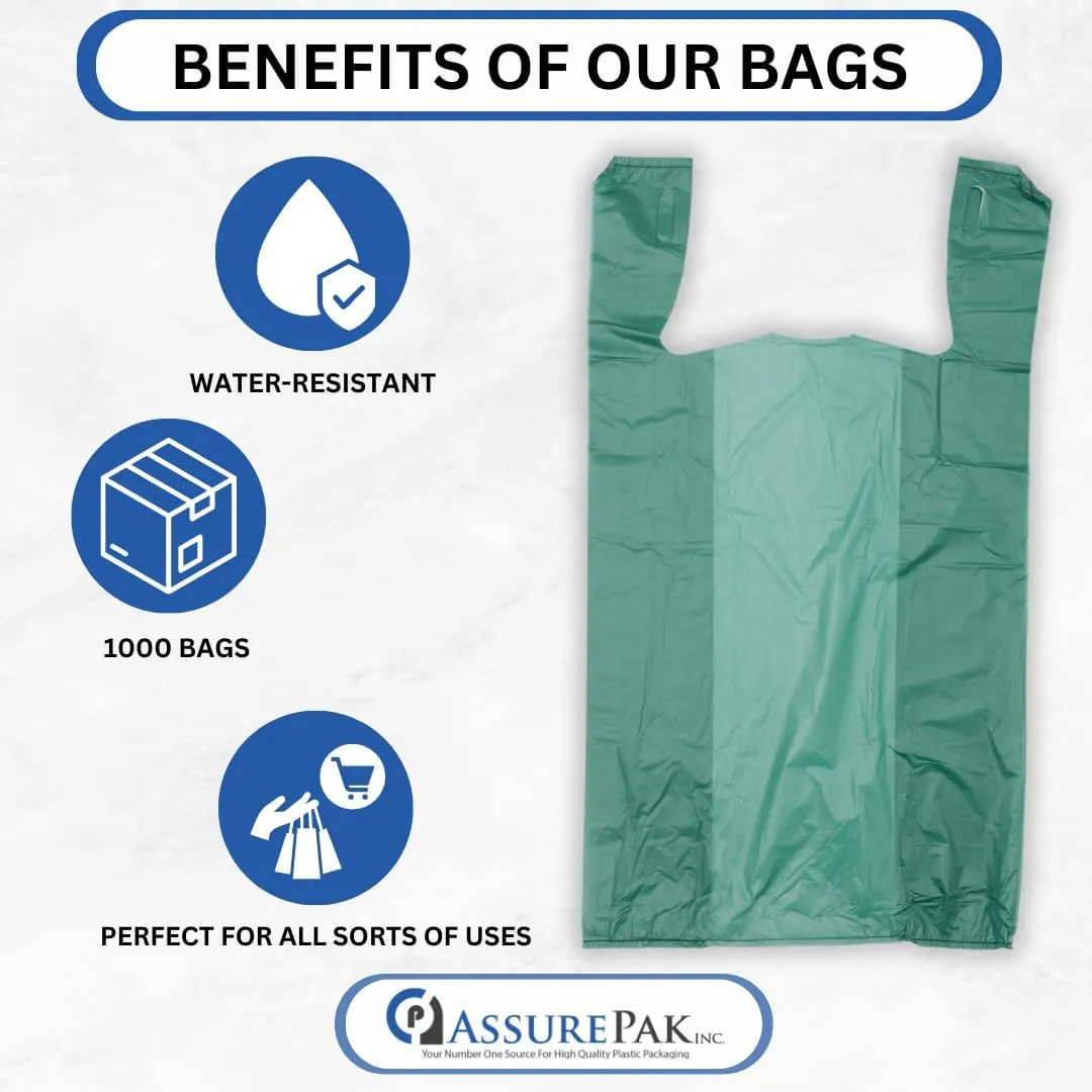 Easy Open - Colored Unprinted HDPE T-Shirt Bags - 1/6 BBL 11.5"X6"X21" - 1000 Bags - 13 microns - Green - LOOP-GREEN-EO
