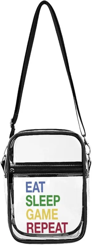 Eat Sleep Game Cute Crossbody Purses Unisex Transparent Shoulder Bag Adjustable Strap Handbag