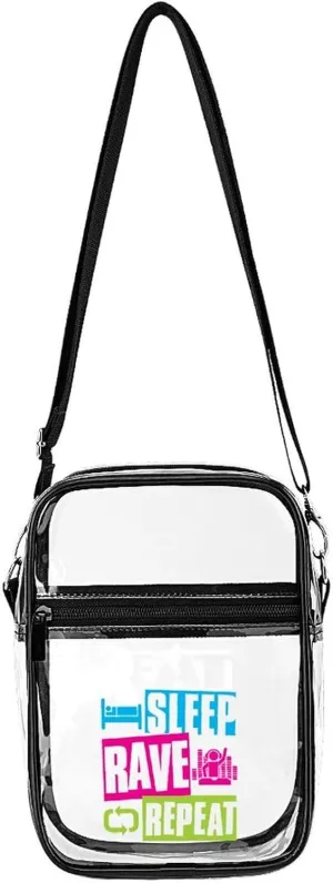 Eat Sleep Rave Repeat Fashion Shoulder Bag PVC Transparent Unisex Crossbody Bags Cute Handbag Sling Bag