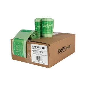 EcoSafe-6400 HB1617-6 Certified Compostable Bag - Small 16x17” Green Bags for 2.5 Gallon Bin - Extra Strong Leak, Puncture and Tear Resistant Food Scraps Bin Liners, Pack of 720