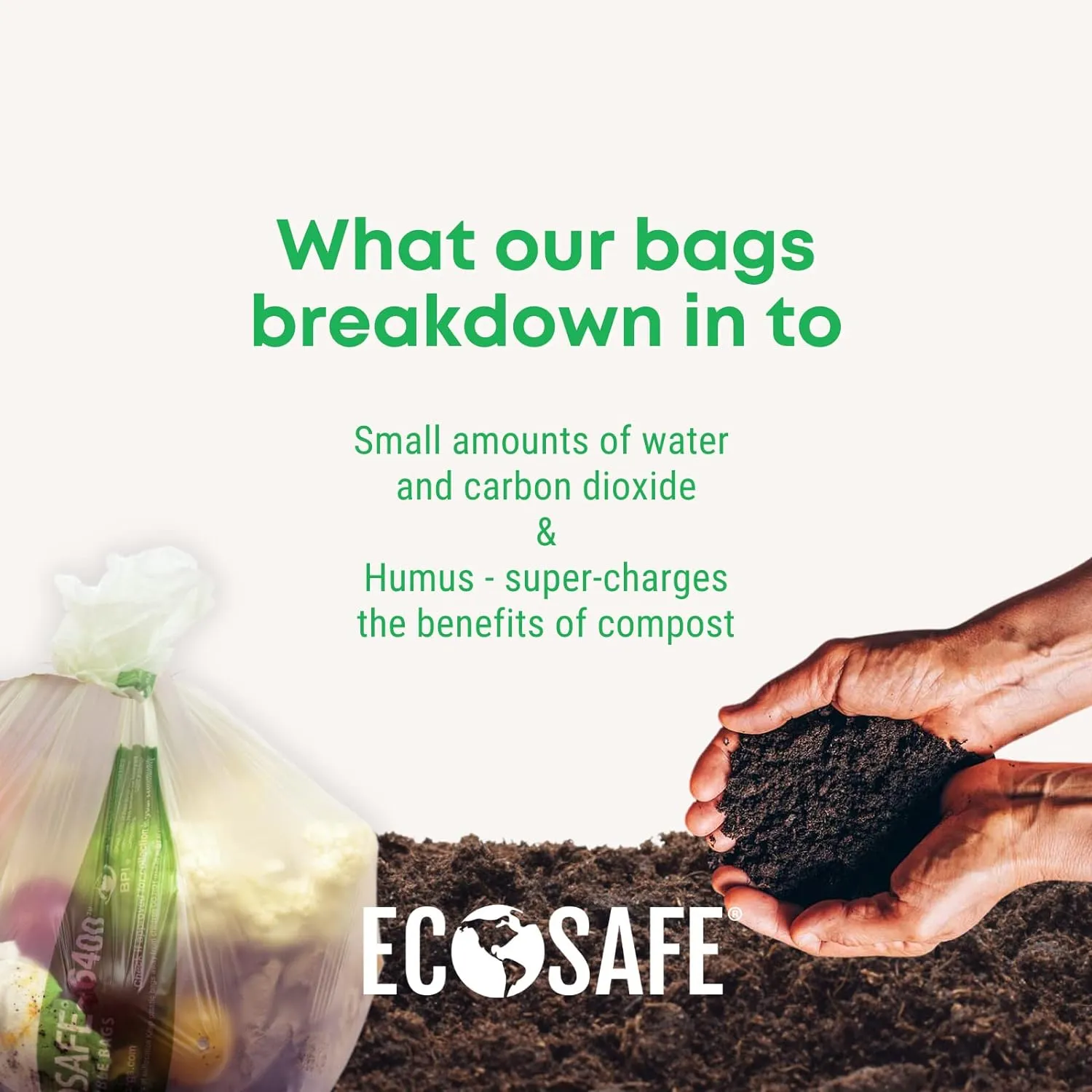 EcoSafe-6400 HB4248-85 Certified Compostable Bag - 42x48” Green Bags for 55 Gallon Bin - Extra Strong Leak, Puncture and Tear Resistant Food Scraps Bin Liners, Pack of 80
