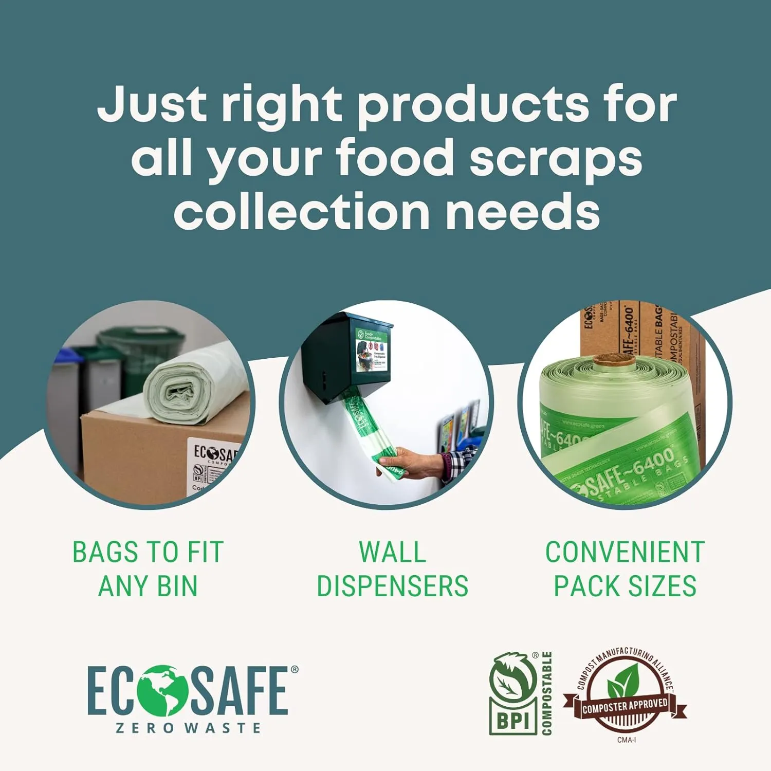 EcoSafe-6400 HB4248-85 Certified Compostable Bag - 42x48” Green Bags for 55 Gallon Bin - Extra Strong Leak, Puncture and Tear Resistant Food Scraps Bin Liners, Pack of 80