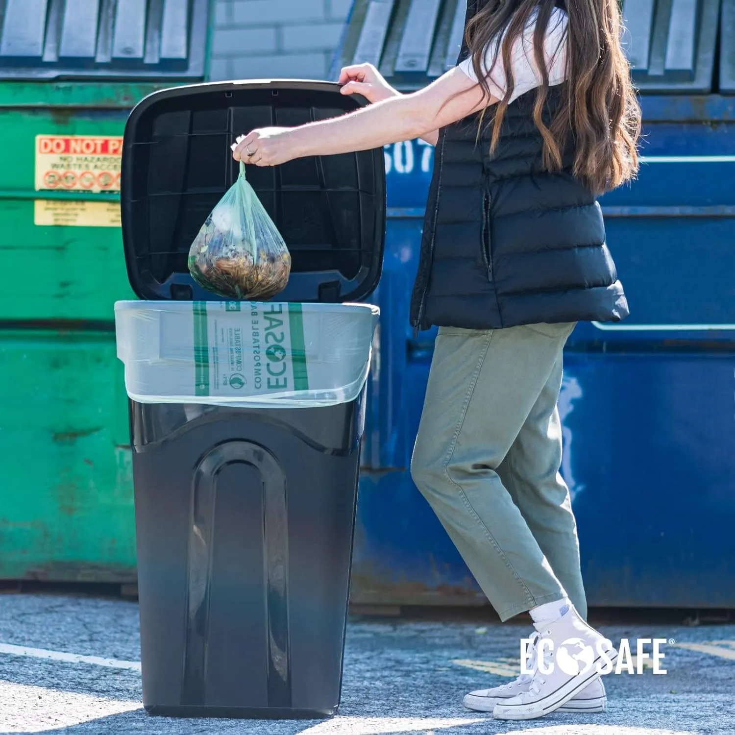 EcoSafe-6400 HB4248-85 Certified Compostable Bag - 42x48” Green Bags for 55 Gallon Bin - Extra Strong Leak, Puncture and Tear Resistant Food Scraps Bin Liners, Pack of 80