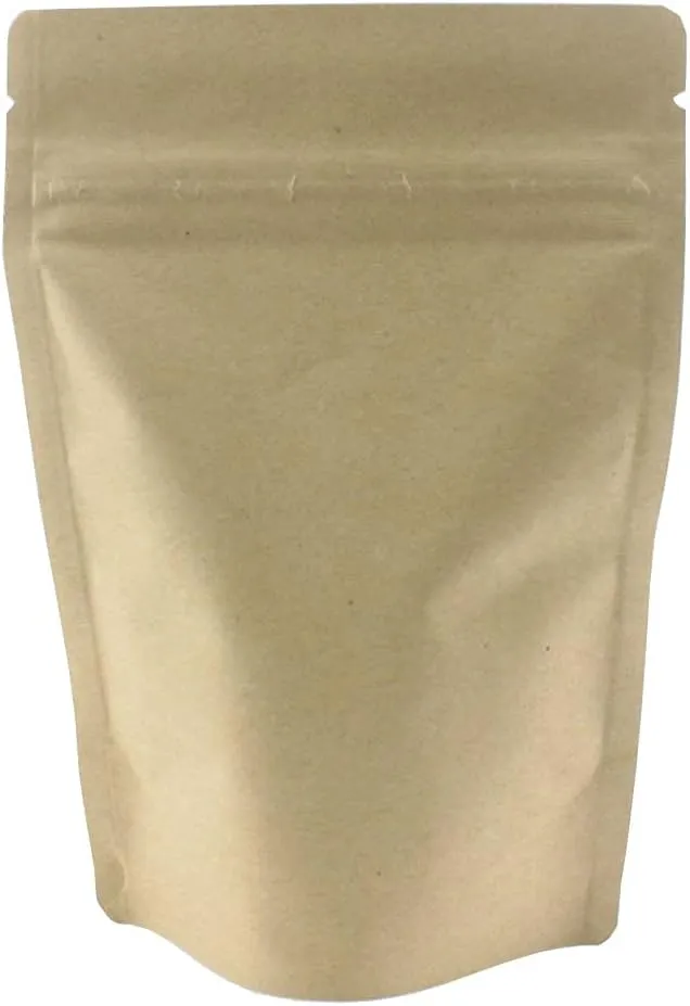 Eighth Ounce Barrier Bags Mylar 1/8 oz Gusseted Rx Pill Food Clear Front Resealable Foil Stand Up Pouches 100 Pack (Kraft/Clear)