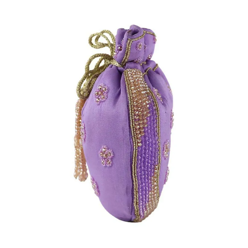 Elegant Lilac, Potli Bag with Beaded Handle