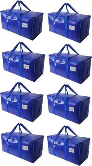 ElegantPak 8 Pack Extra Large Heavy-Duty Moving Bags with Carrying Handles & Zippers, Storage Tote for Space Saving, Folds Flat
