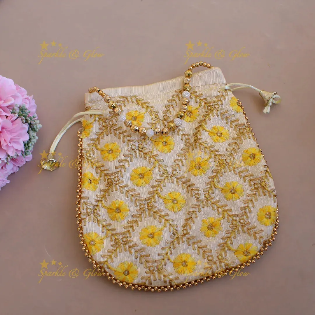 Embroidered Floral Potli Bags with Pearls & Beads 8.5"