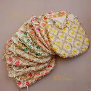 Embroidered Floral Potli Bags with Pearls & Beads 8.5"
