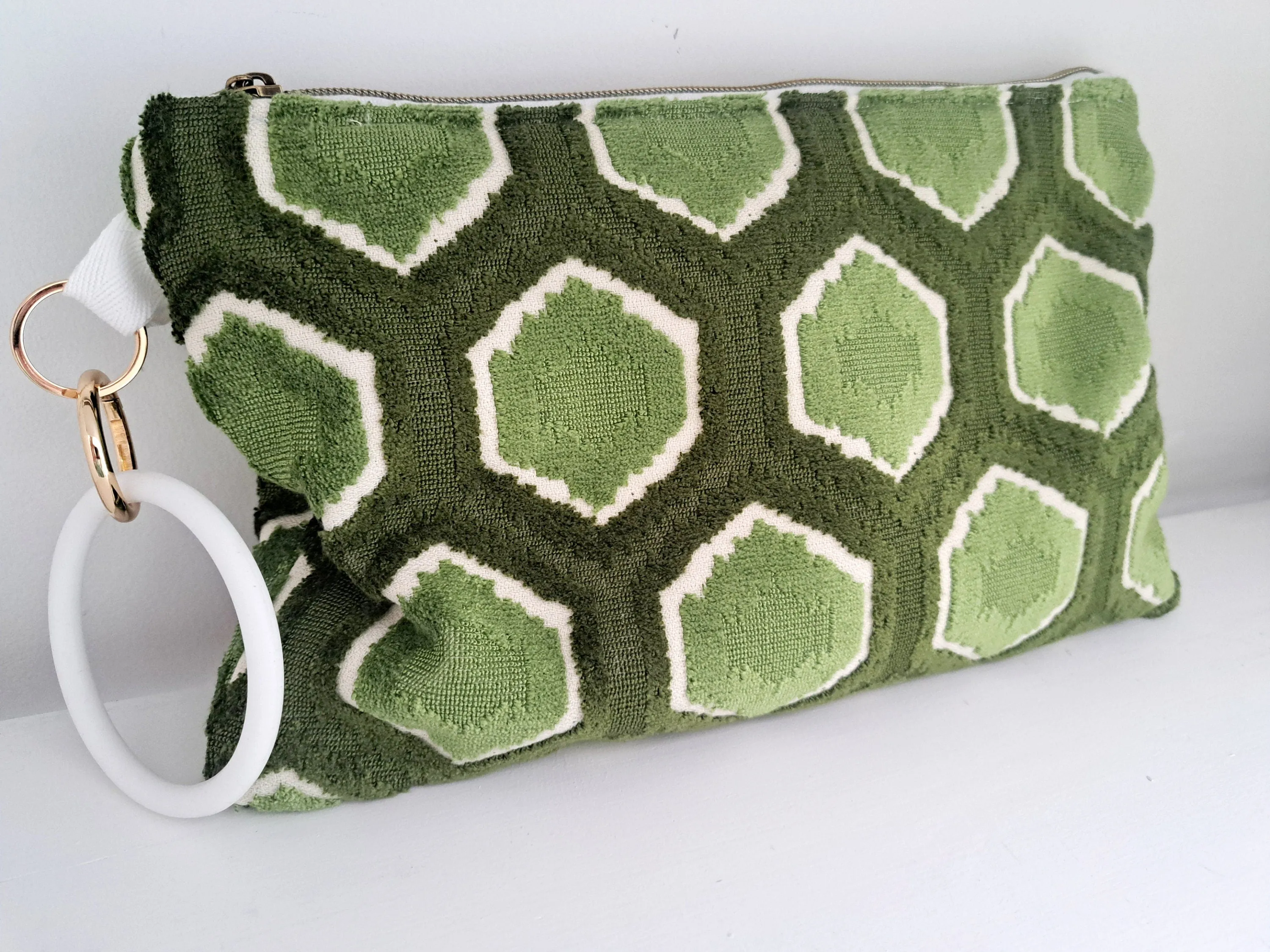 Emerald Geometric Velvet Clutch Bag