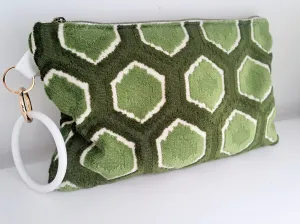 Emerald Geometric Velvet Clutch Bag