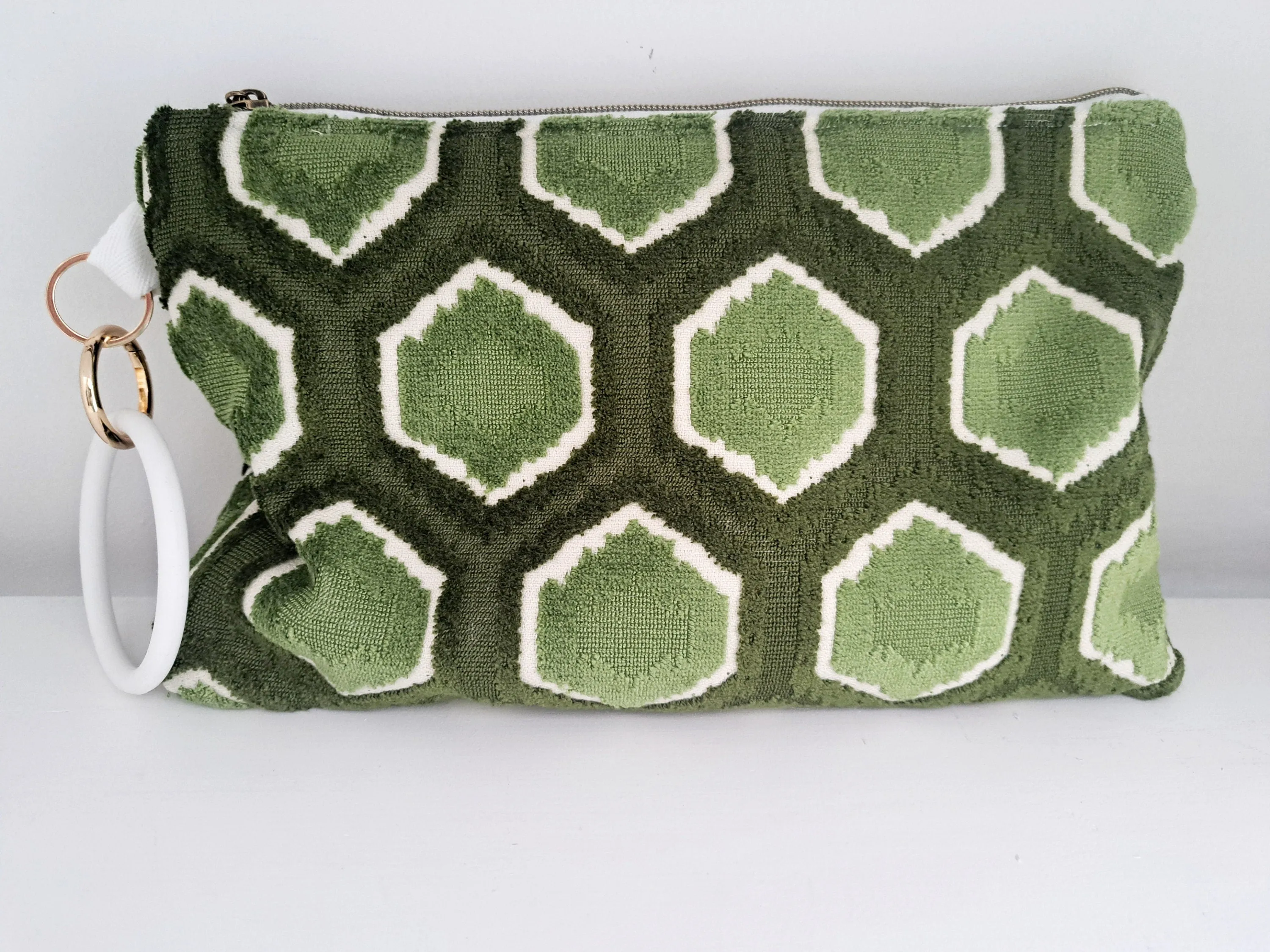 Emerald Geometric Velvet Clutch Bag