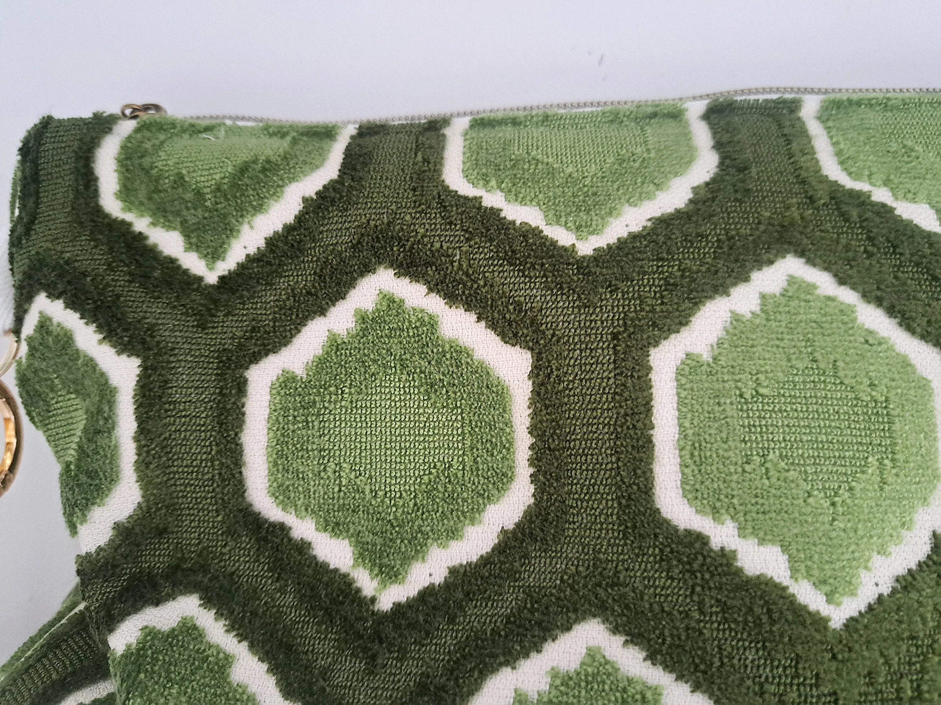 Emerald Geometric Velvet Clutch Bag