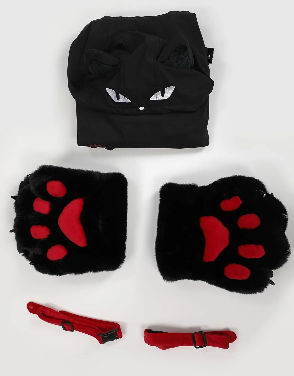 Emily the Strange Officially Licensed Pullover Hoodie Sweatshirt with Cute Detachable Furry Cat Paw Gloves Handbag Sleeve