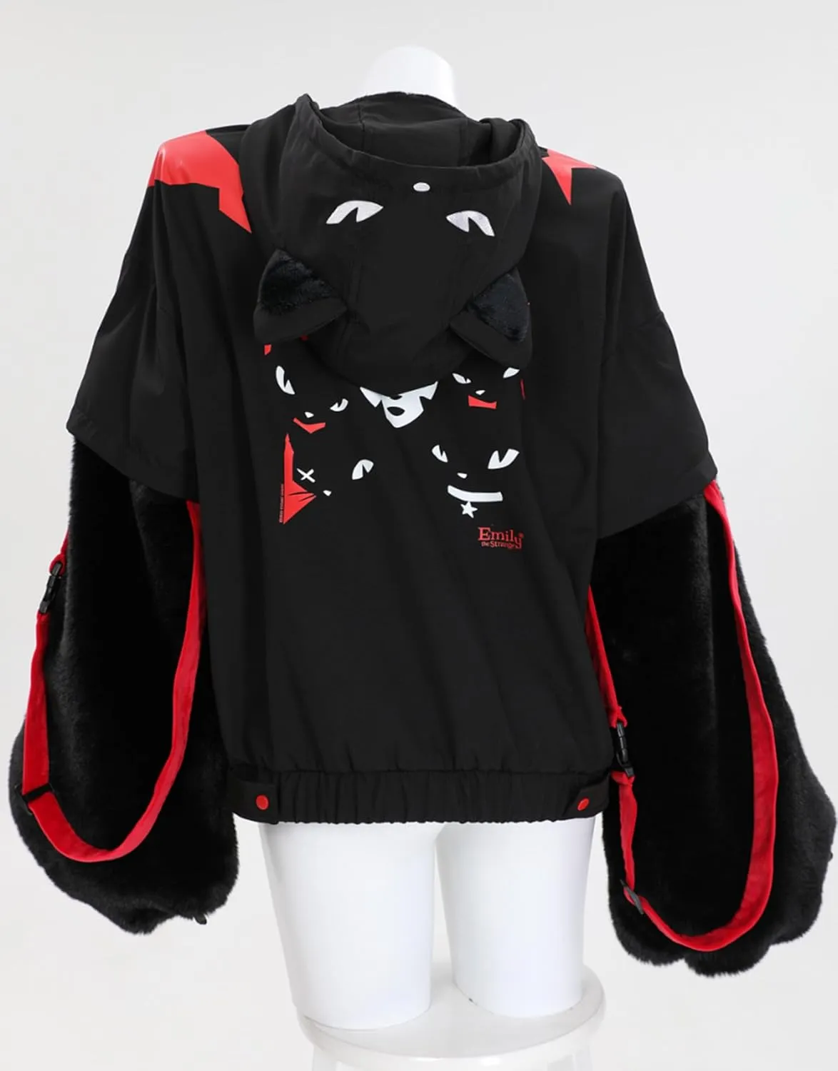 Emily the Strange Officially Licensed Pullover Hoodie Sweatshirt with Cute Detachable Furry Cat Paw Gloves Handbag Sleeve
