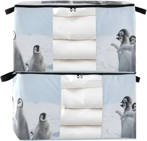 Emperor Penguins Chicks Clothes Storage, Foldable Blanket Storage Bags, 60L Storage Containers for Organizing Bedroom, Closet, Clothing, Comforter, Organization and Storage with Lids and Handle