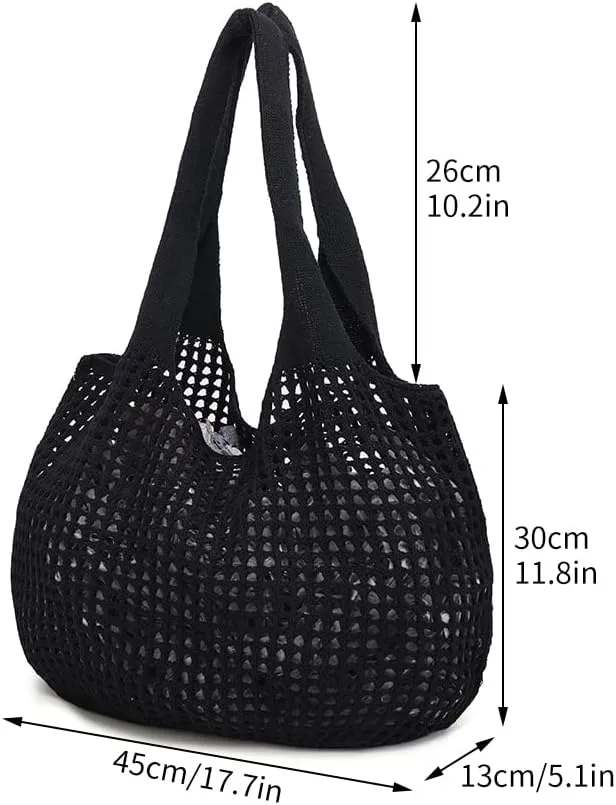 ENBEI Crochet Beach Bag - Women's Knit Shoulder Bags for Travel - Cute, Handmade Tote
