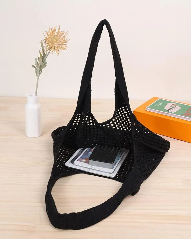 ENBEI Crochet Beach Bag - Women's Knit Shoulder Bags for Travel - Cute, Handmade Tote