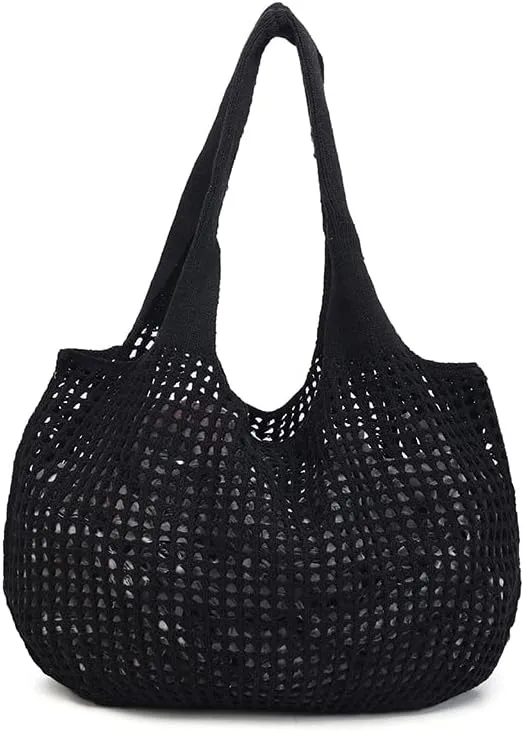 ENBEI Crochet Beach Bag - Women's Knit Shoulder Bags for Travel - Cute, Handmade Tote