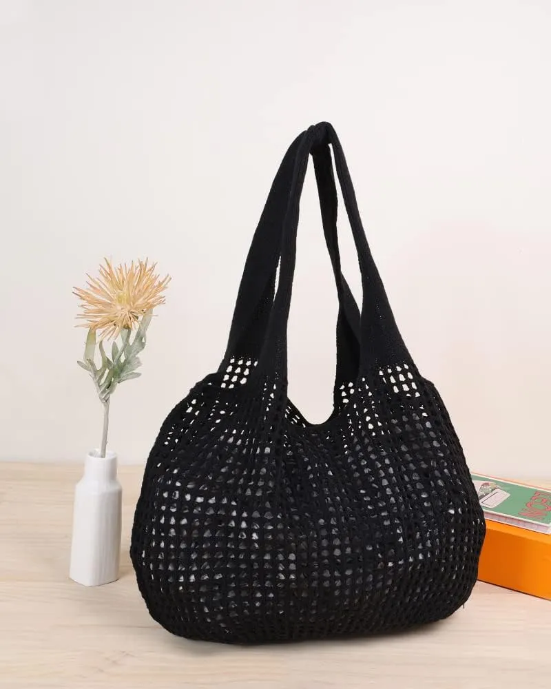 ENBEI Crochet Beach Bag - Women's Knit Shoulder Bags for Travel - Cute, Handmade Tote