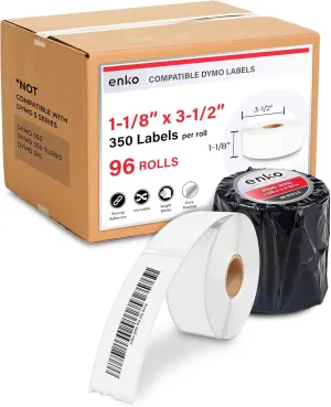 enKo Compatible for Dymo 30252 Labels (1-1/8" x 3-1/2") - Label for Dymo Labelwriter 450 Turbo Printer and 4XL - Direct Thermal Address, Shipping and Barcode Labels (96 Rolls | 33,600 Labels)