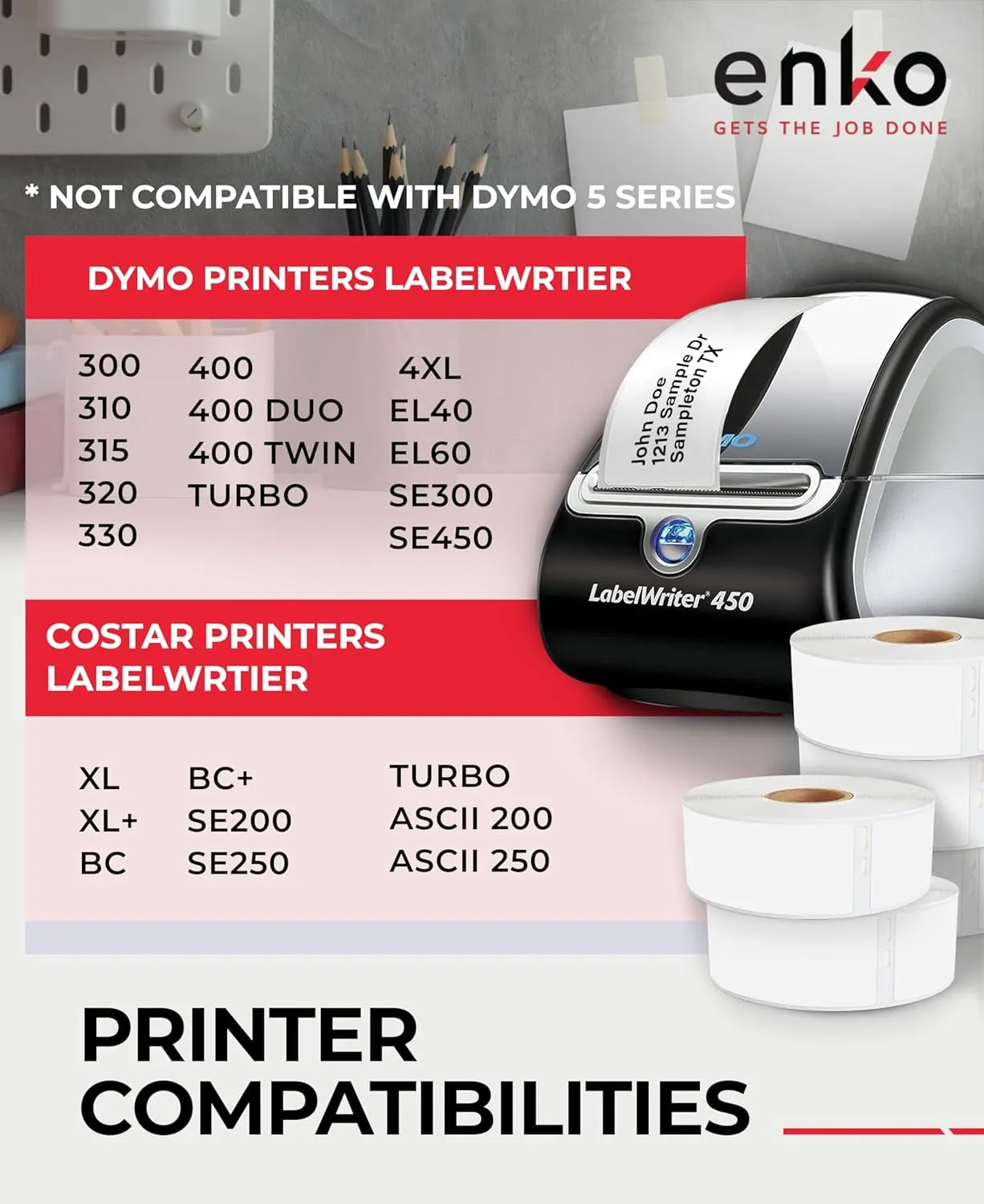 enKo Compatible for Dymo 30252 Labels (1-1/8" x 3-1/2") - Label for Dymo Labelwriter 450 Turbo Printer and 4XL - Direct Thermal Address, Shipping and Barcode Labels (96 Rolls | 33,600 Labels)