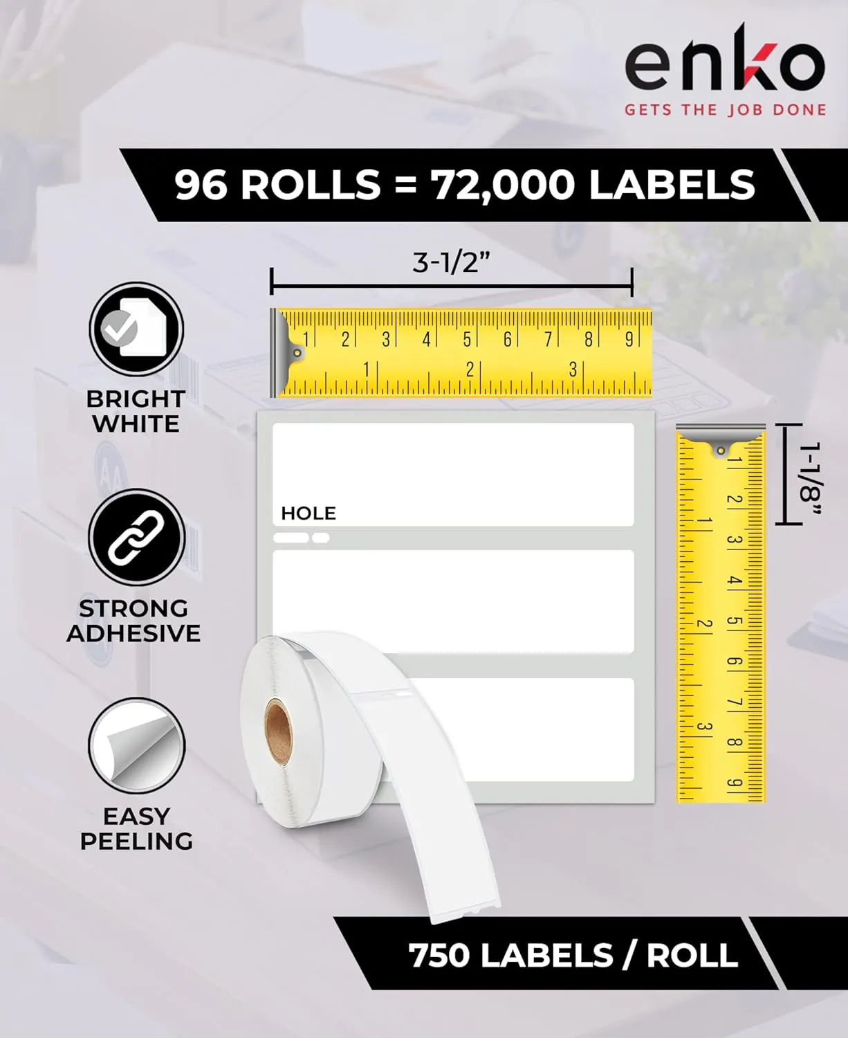 enKo Compatible for Dymo 30252 Labels (1-1/8" x 3-1/2") - Label for Dymo Labelwriter 450 Turbo Printer and 4XL - Direct Thermal Address, Shipping and Barcode Labels (96 Rolls | 33,600 Labels)